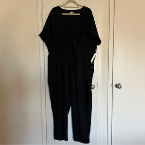 Caslon Faux Wrap Utility Jumpsuit V-Neck Boilersuit in Black NWT (Plus Size 18W)